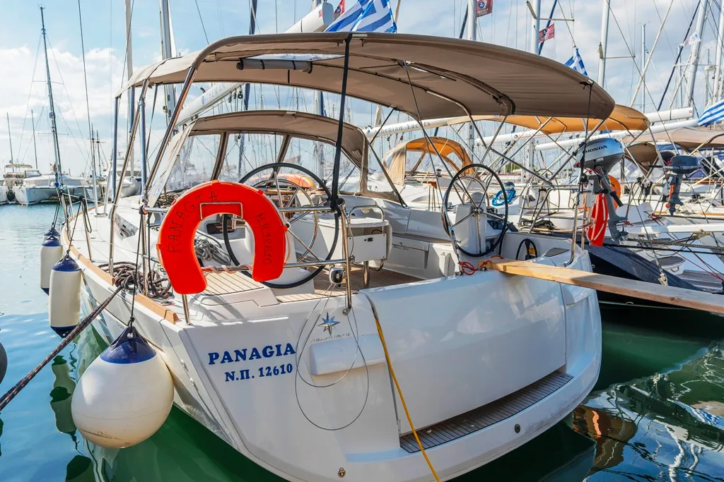 Exterior view of Panagia, a Jeanneau Sun Odyssey 519 sailboat at Zakynthos Municipal Unit, Greece