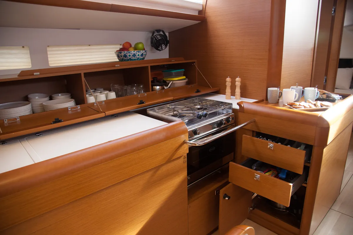 Galley of Panagia, a Jeanneau Sun Odyssey 519 sailboat at Zakynthos Municipal Unit, Greece