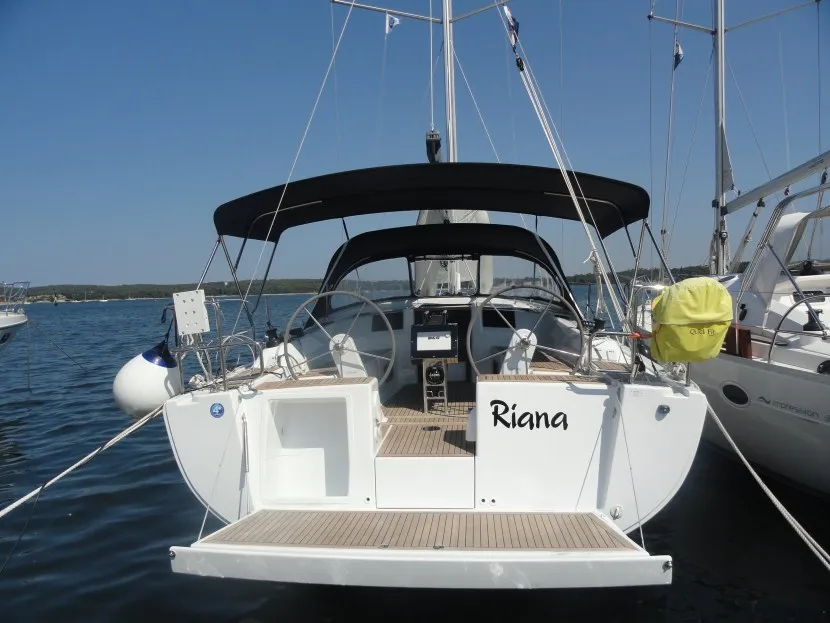 Exterior view of Riana, a Hanse 385 sailboat at Pula, Croatia