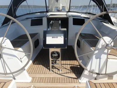 Deck of Riana, a Hanse 385 sailboat at Pula, Croatia