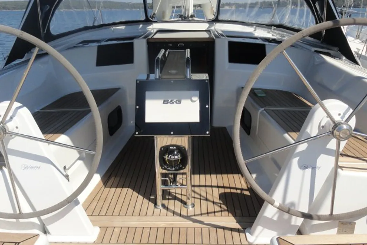 Deck of Riana, a Hanse 385 sailboat at Pula, Croatia