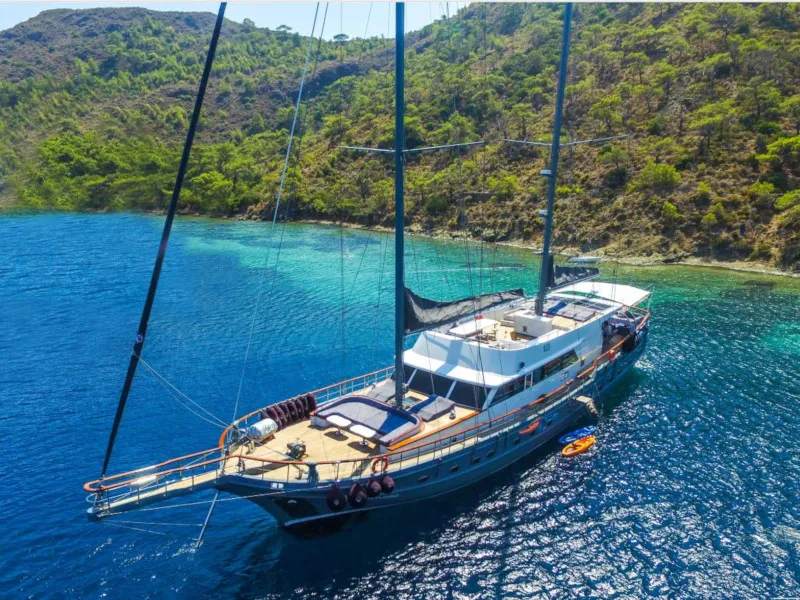 Exterior view of Virtuoso, a Gulet sailboat at Lavreotiki Municipal Unit, Greece