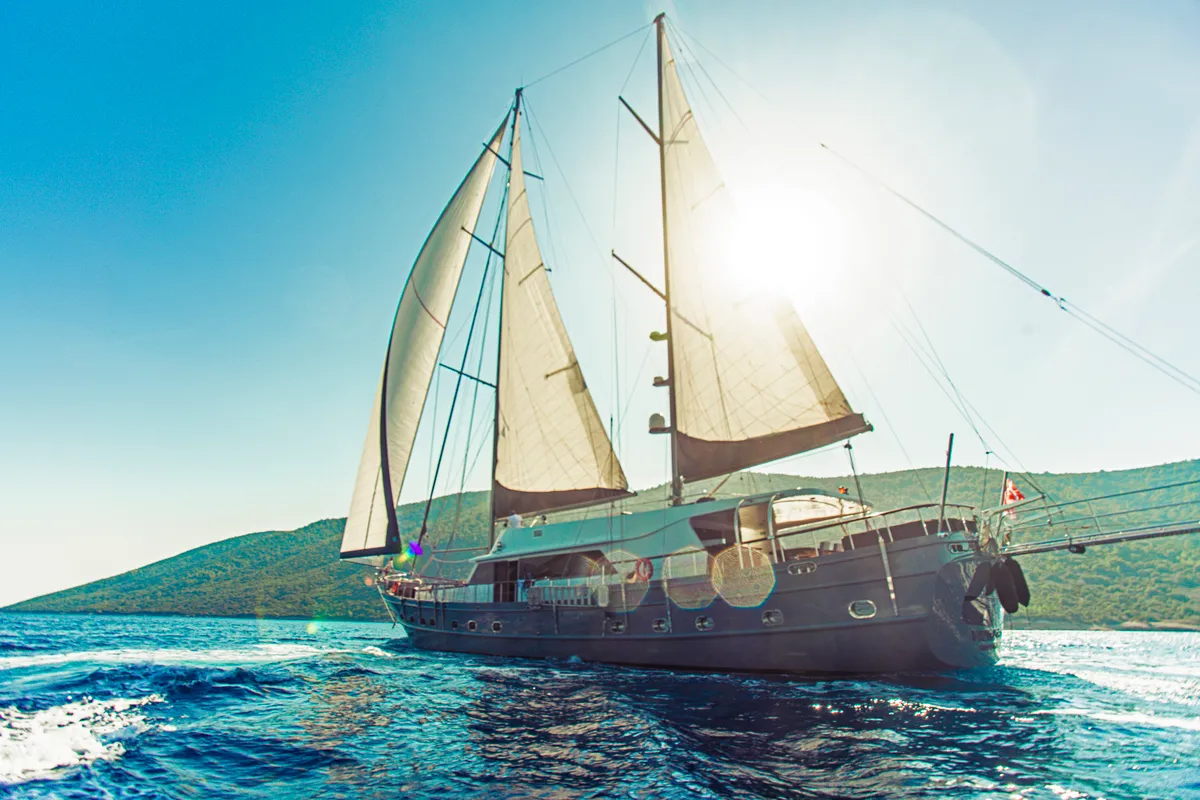 Exterior view of Virtuoso, a Gulet sailboat at Lavreotiki Municipal Unit, Greece