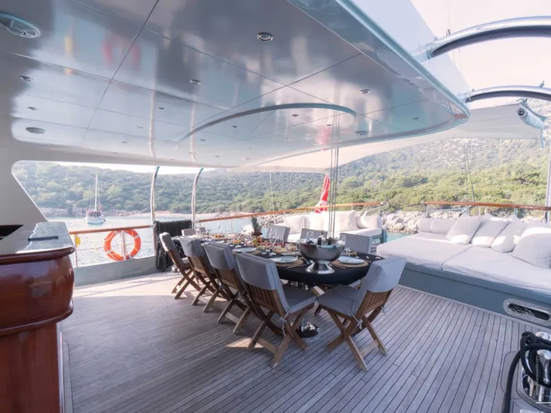 Deck of Virtuoso, a Gulet sailboat at Lavreotiki Municipal Unit, Greece