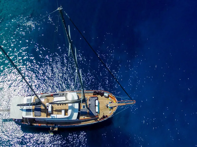 Exterior view of Virtuoso, a Gulet sailboat at Lavreotiki Municipal Unit, Greece
