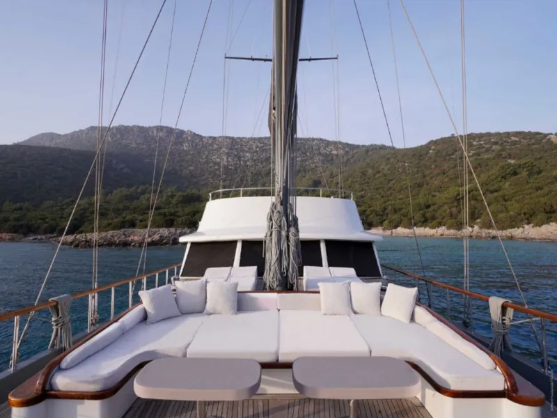 Deck of Virtuoso, a Gulet sailboat at Lavreotiki Municipal Unit, Greece