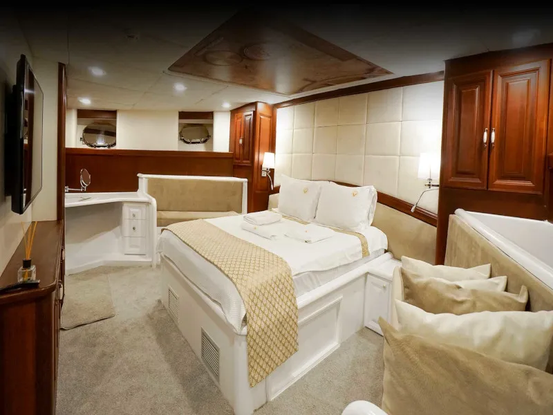Cabin on Virtuoso, a Gulet sailboat at Lavreotiki Municipal Unit, Greece