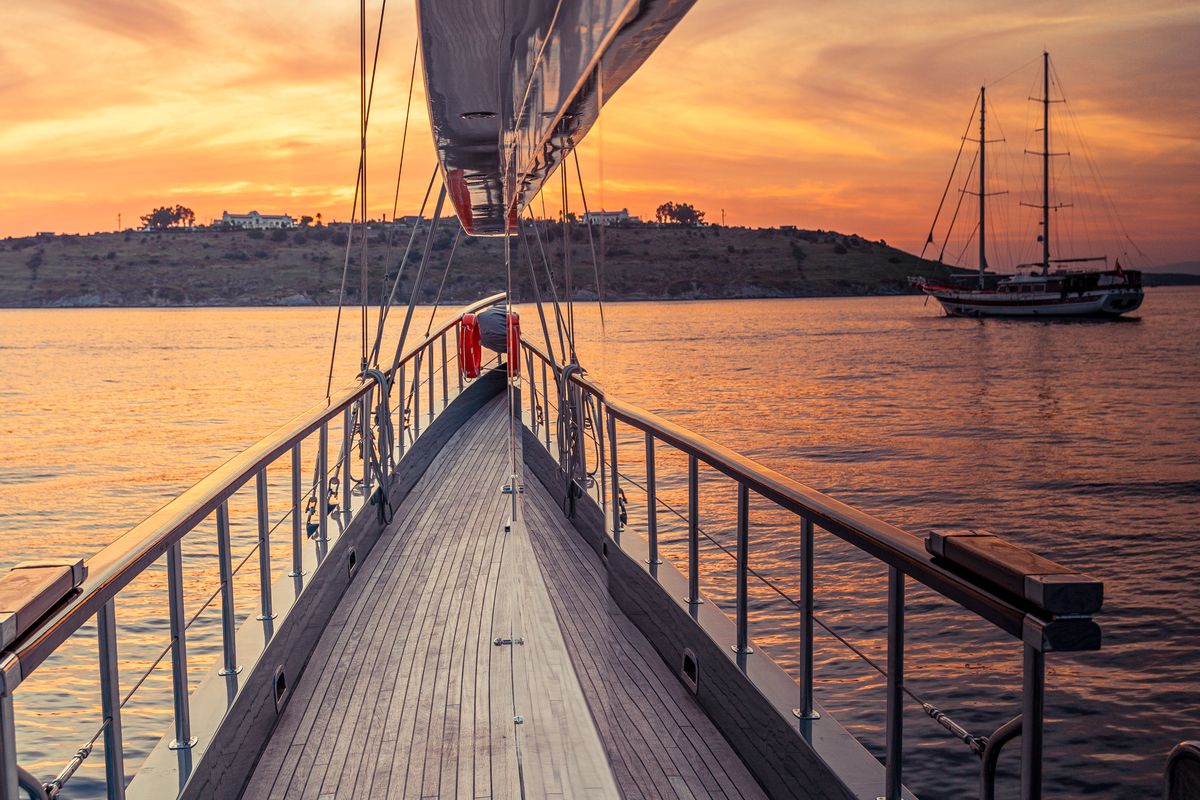 Deck of Virtuoso, a Gulet sailboat at Lavreotiki Municipal Unit, Greece