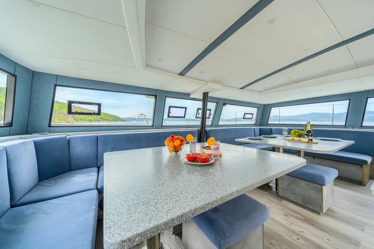 Salon of Orange, a Luna 47 Power catamaran at Split, Croatia