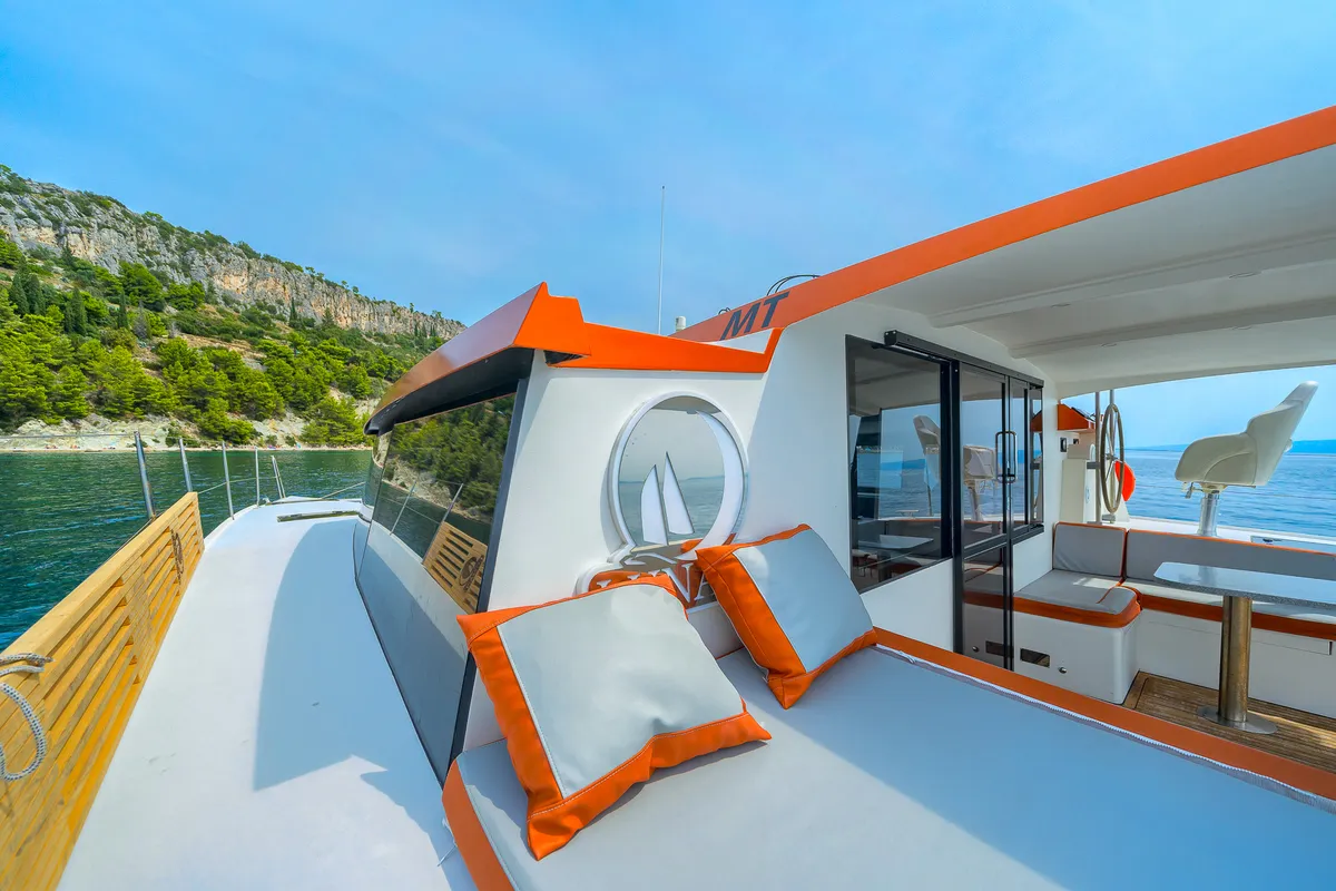 Orange, a Luna 47 Power catamaran at Split, Croatia
