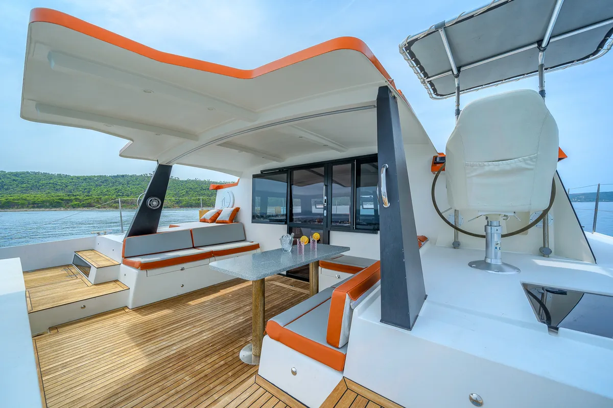 Orange, a Luna 47 Power catamaran at Split, Croatia