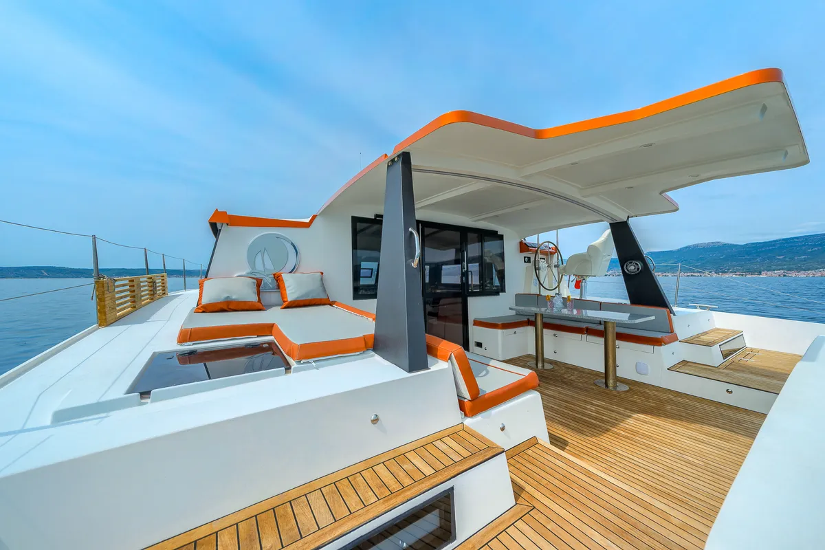 Orange, a Luna 47 Power catamaran at Split, Croatia