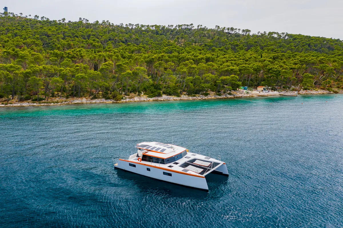 Orange, a Luna 47 Power catamaran at Split, Croatia