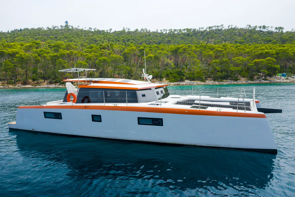 Orange, a Luna 47 Power catamaran at Split, Croatia