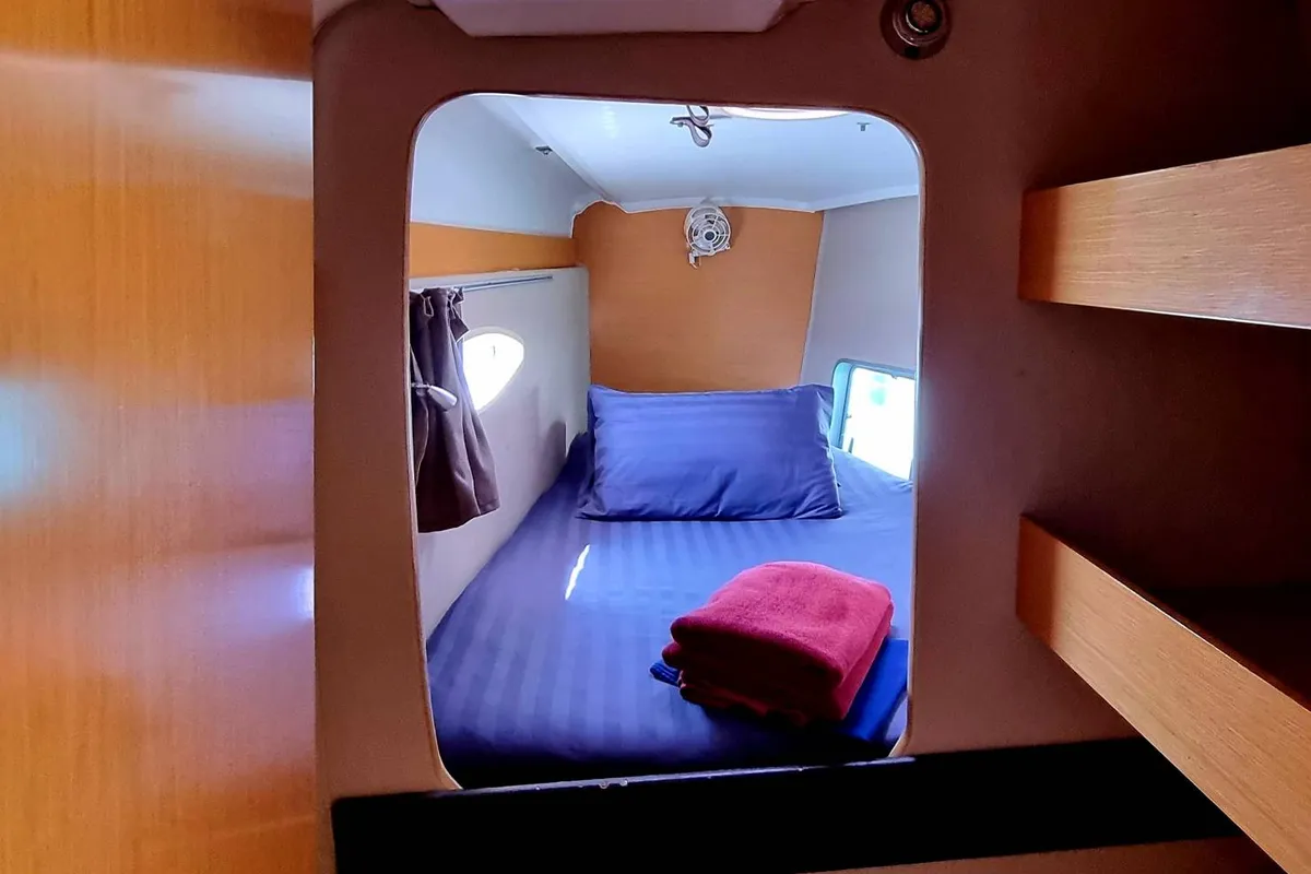 Cabin on Happy Eva, a Fountaine Pajot Mahe 36 catamaran at Mai Khao, Thailand