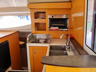 Galley of Happy Eva, a Fountaine Pajot Mahe 36 catamaran at Mai Khao, Thailand