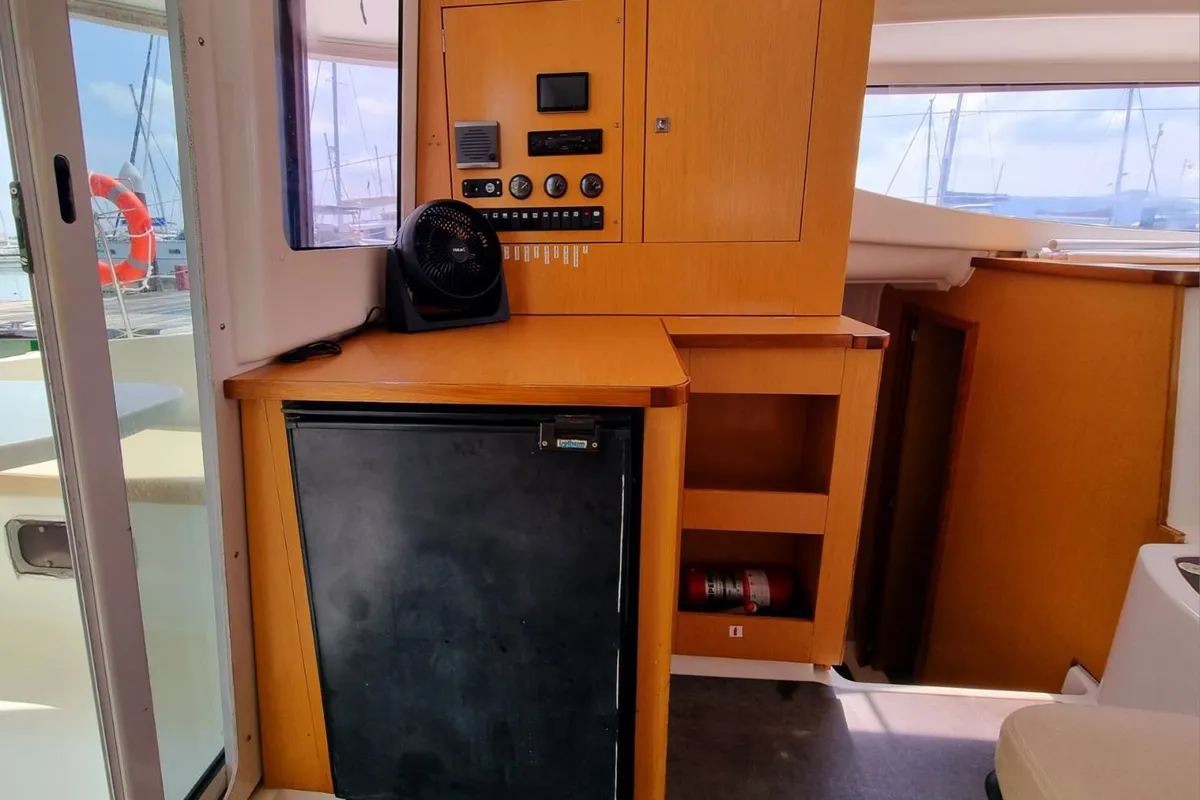 Salon of Happy Eva, a Fountaine Pajot Mahe 36 catamaran at Mai Khao, Thailand