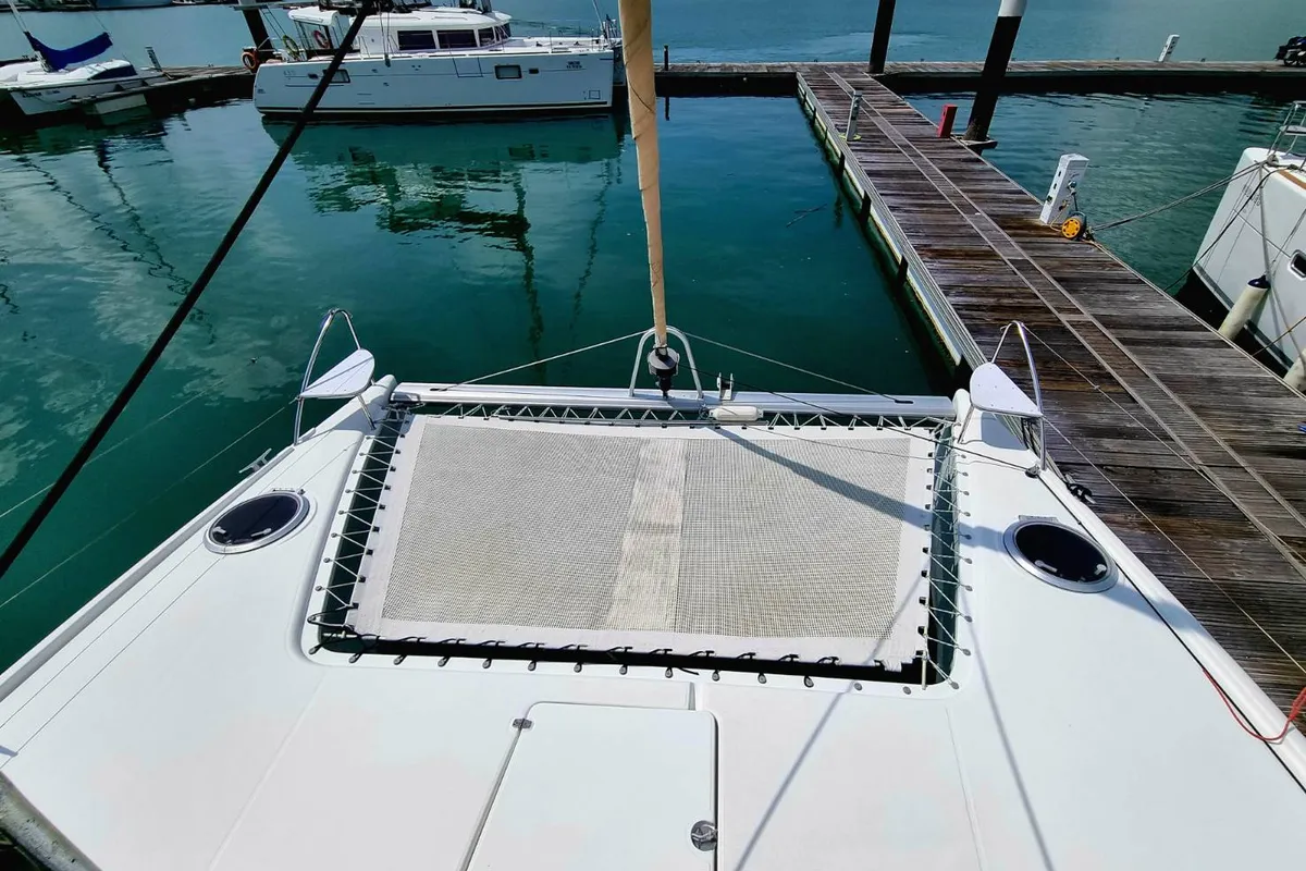 Deck of Happy Eva, a Fountaine Pajot Mahe 36 catamaran at Mai Khao, Thailand