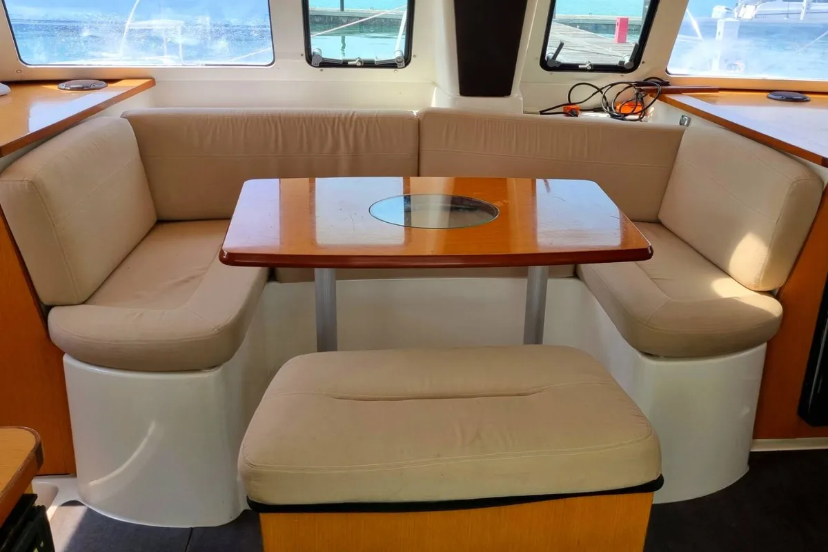 Salon of Happy Eva, a Fountaine Pajot Mahe 36 catamaran at Mai Khao, Thailand