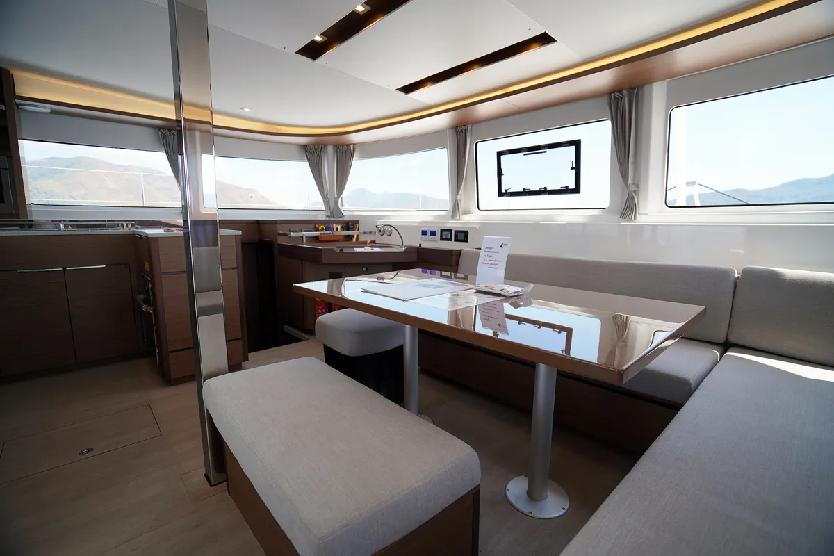 Salon of Sweet Dream, a Lagoon 46 catamaran at Marmaris, Turkey