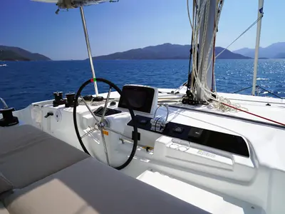 Cockpit of Sweet Dream, a Lagoon 46 catamaran at Marmaris, Turkey