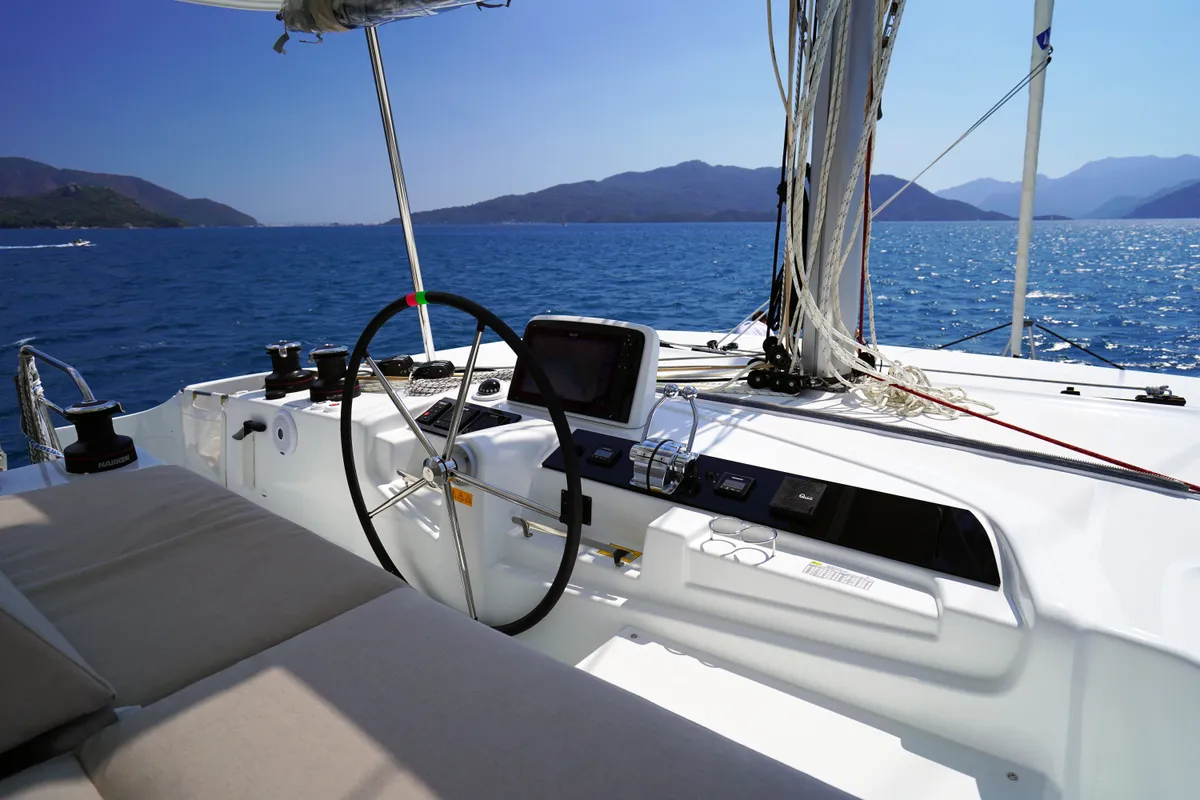 Cockpit of Sweet Dream, a Lagoon 46 catamaran at Marmaris, Turkey