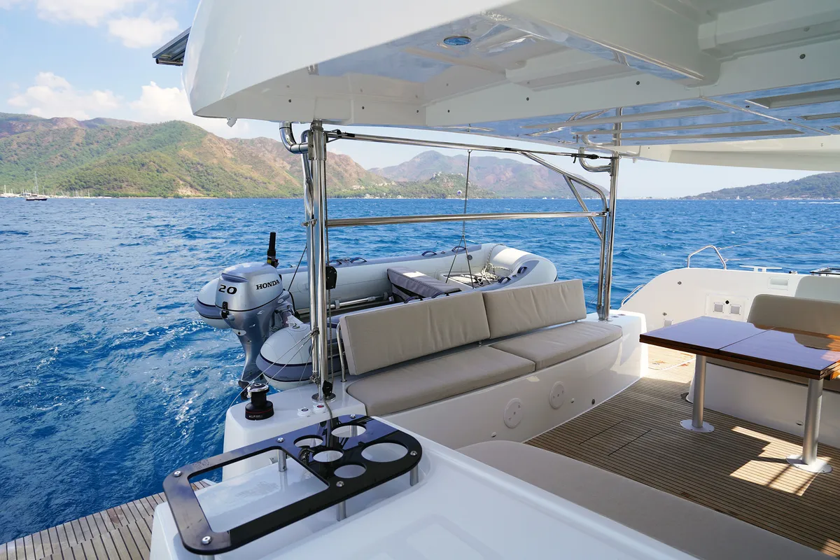 Deck of Sweet Dream, a Lagoon 46 catamaran at Marmaris, Turkey