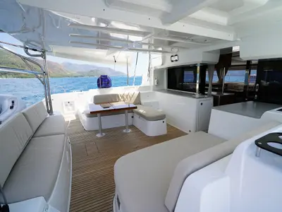 Deck of Sweet Dream, a Lagoon 46 catamaran at Marmaris, Turkey