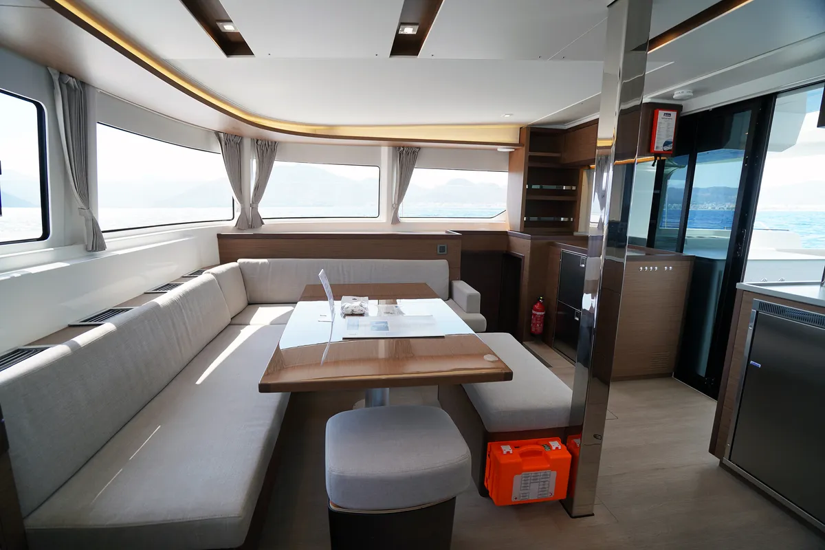 Salon of Sweet Dream, a Lagoon 46 catamaran at Marmaris, Turkey