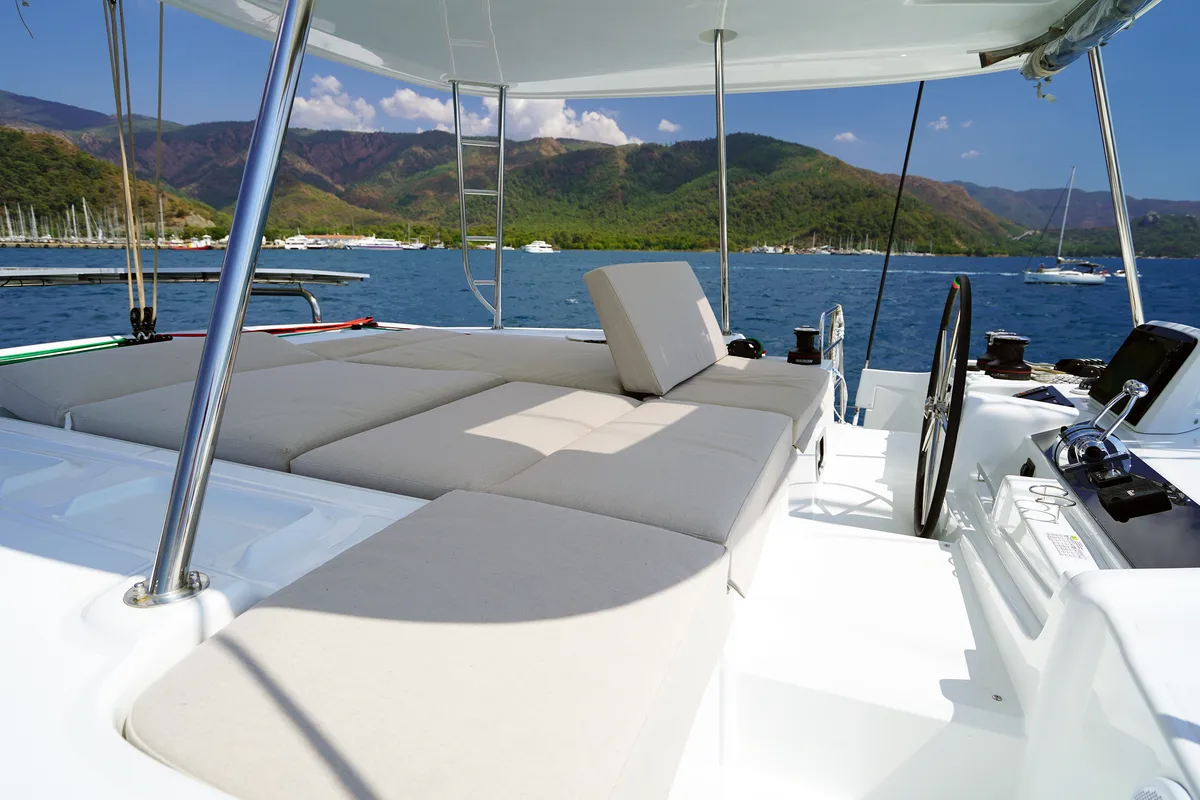 Deck of Sweet Dream, a Lagoon 46 catamaran at Marmaris, Turkey
