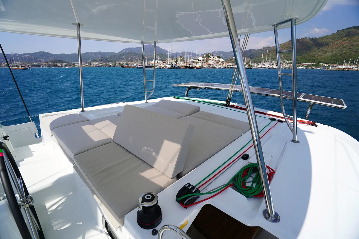 Deck of Sweet Dream, a Lagoon 46 catamaran at Marmaris, Turkey