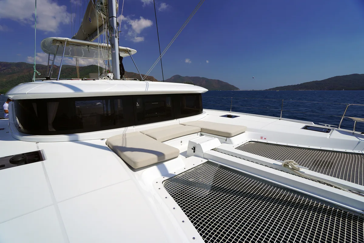 Deck of Sweet Dream, a Lagoon 46 catamaran at Marmaris, Turkey