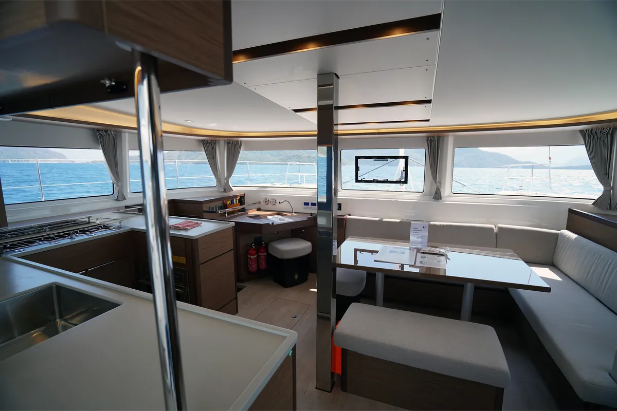 Salon of Sweet Dream, a Lagoon 46 catamaran at Marmaris, Turkey