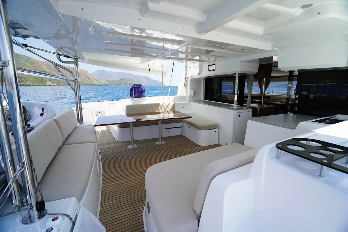 Deck of Sweet Dream, a Lagoon 46 catamaran at Marmaris, Turkey