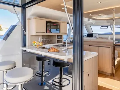 Galley of A44, a Aquila 44 Yacht catamaran at Cannigione, Italy
