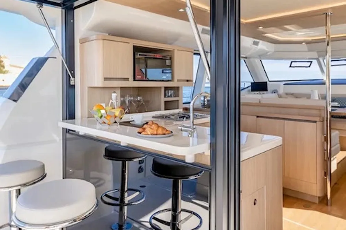 Galley of A44, a Aquila 44 Yacht catamaran at Cannigione, Italy