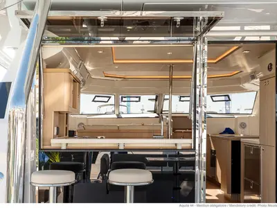 Salon of A44, a Aquila 44 Yacht catamaran at Cannigione, Italy