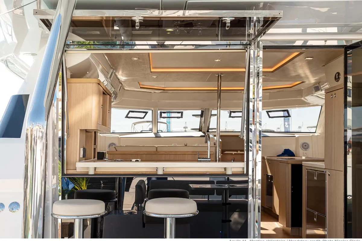Salon of A44, a Aquila 44 Yacht catamaran at Cannigione, Italy