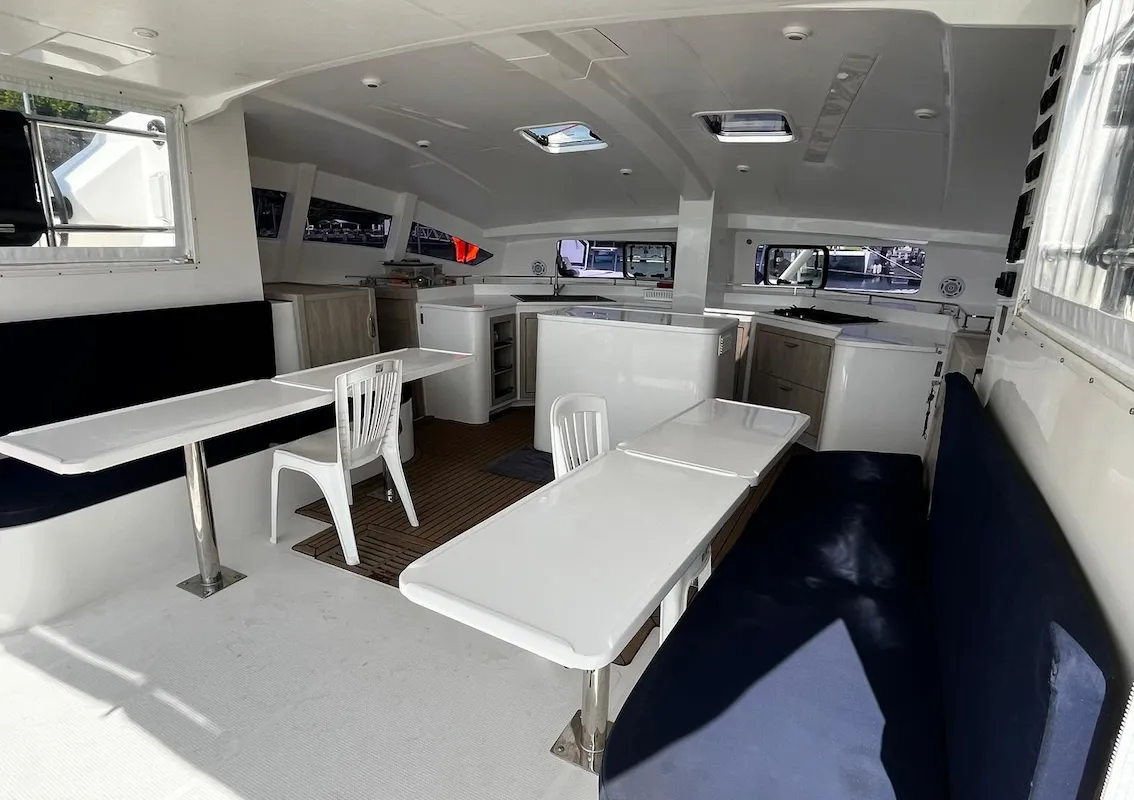 Salon of Kaya, a Island Spirit 410 catamaran at Mai Khao, Thailand