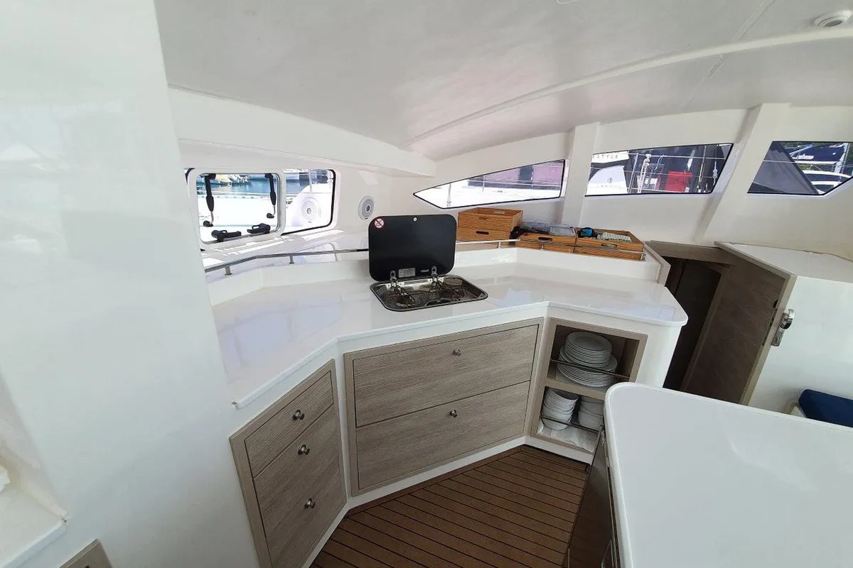 Galley of Kaya, a Island Spirit 410 catamaran at Mai Khao, Thailand