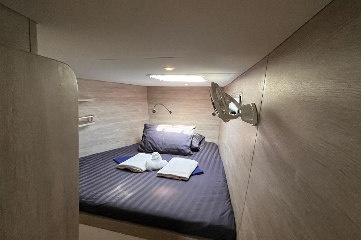 Cabin on Kaya, a Island Spirit 410 catamaran at Mai Khao, Thailand
