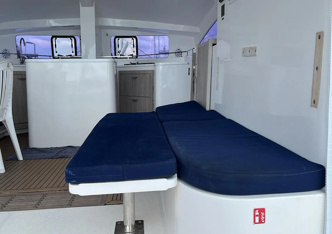 Salon of Kaya, a Island Spirit 410 catamaran at Mai Khao, Thailand