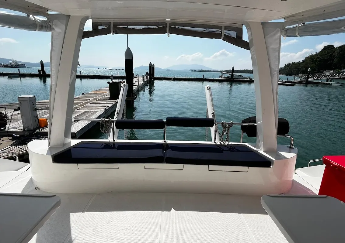 Deck of Kaya, a Island Spirit 410 catamaran at Mai Khao, Thailand