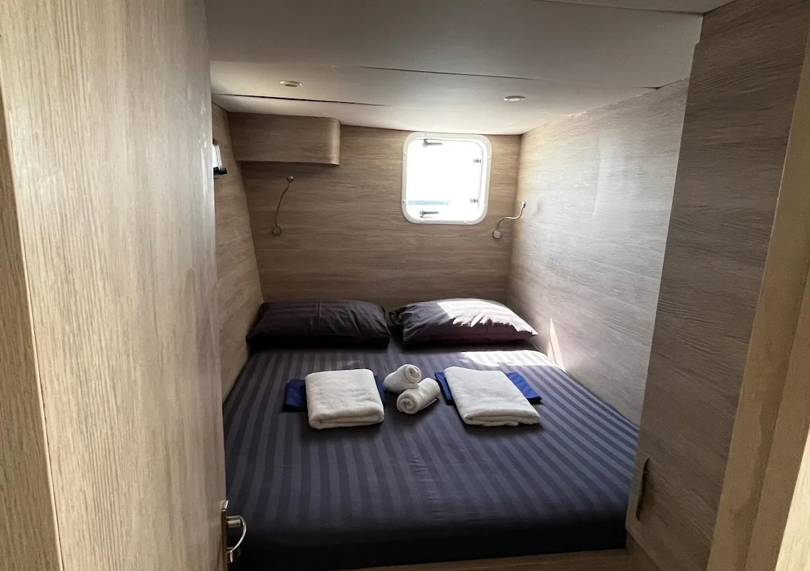 Cabin on Kaya, a Island Spirit 410 catamaran at Mai Khao, Thailand