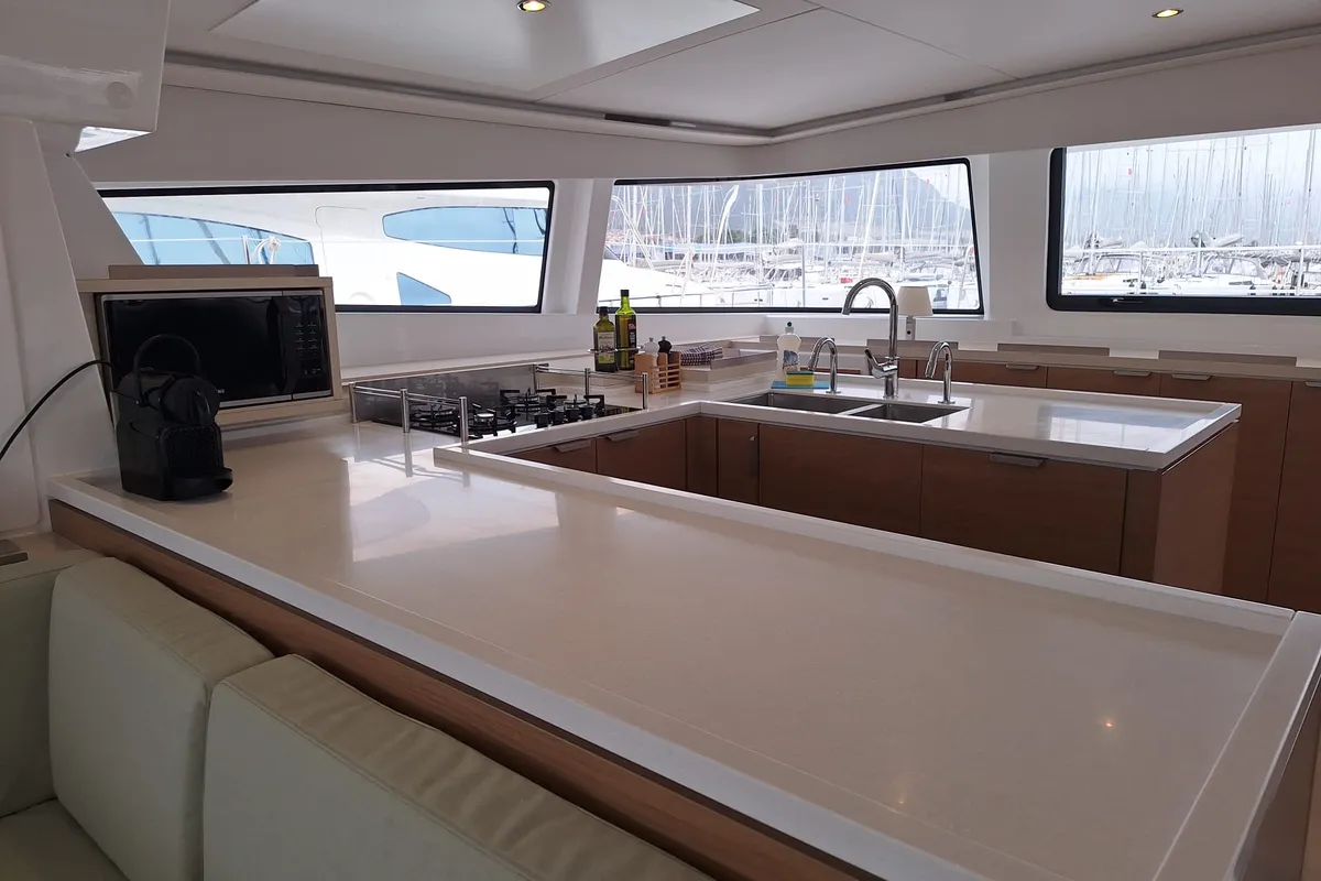 Galley of Gemini, a Bali 5.4 catamaran at Kaštela, Croatia