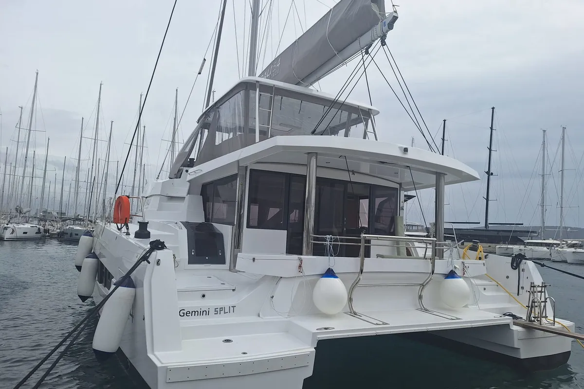 Exterior view of Gemini, a Bali 5.4 catamaran at Kaštela, Croatia
