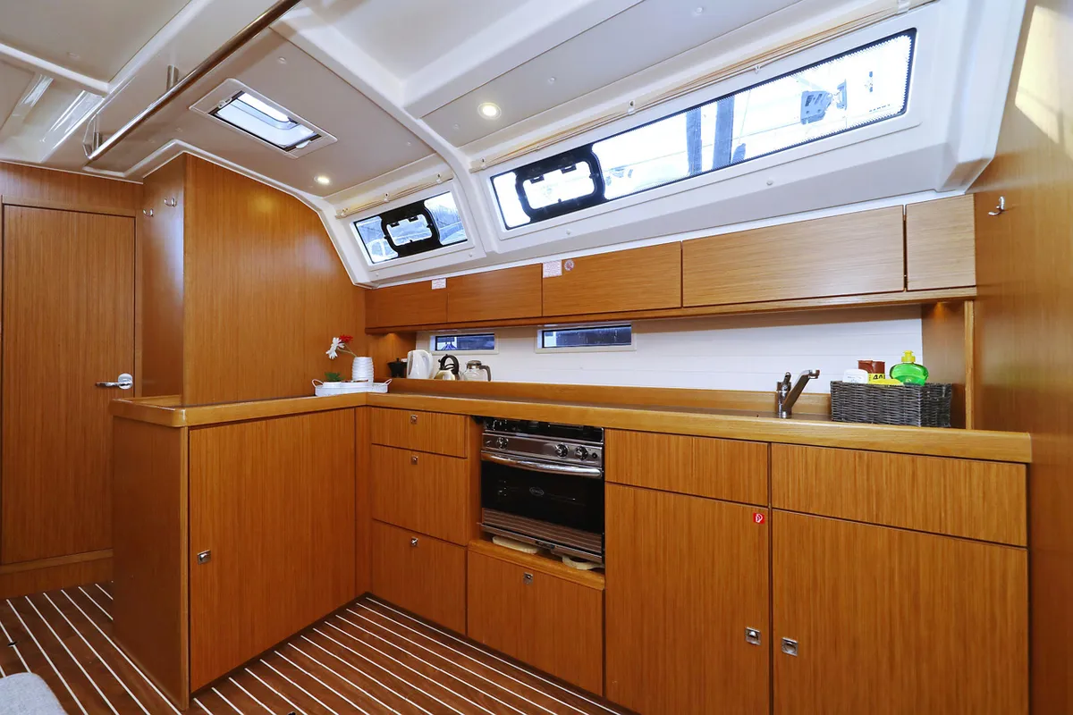 Galley of Rocky I, a Bavaria Cruiser 46 sailboat at Grad Trogir, Croatia