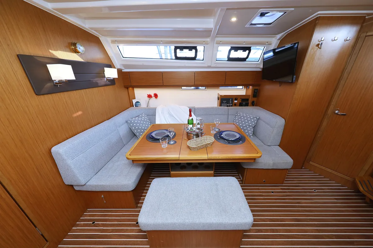 Salon of Rocky I, a Bavaria Cruiser 46 sailboat at Grad Trogir, Croatia