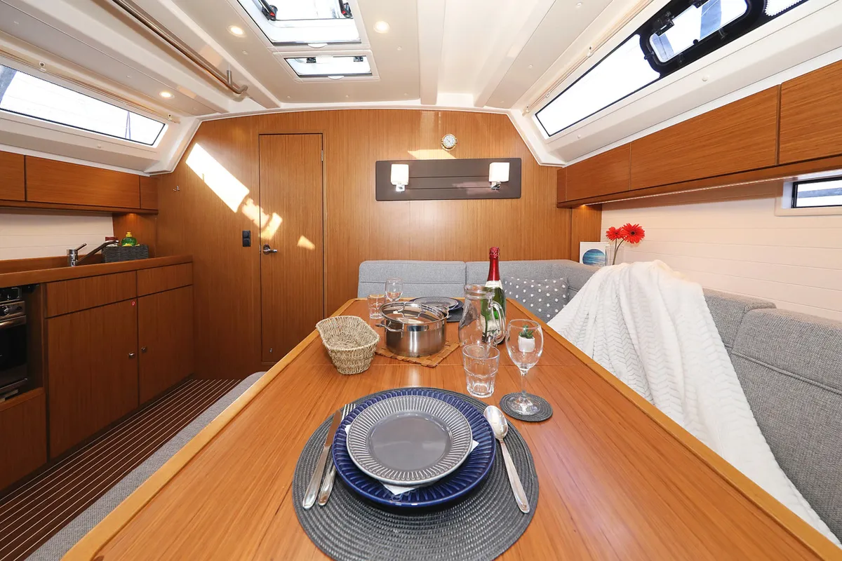 Salon of Rocky I, a Bavaria Cruiser 46 sailboat at Grad Trogir, Croatia