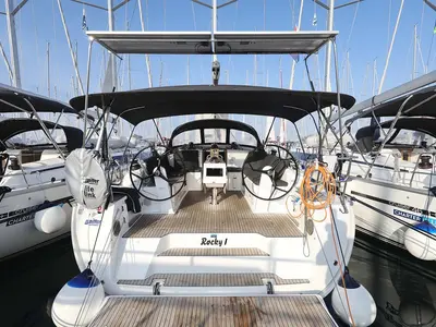 Cockpit of Rocky I, a Bavaria Cruiser 46 sailboat at Grad Trogir, Croatia